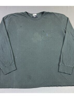 Rare Vintage Y2K Ralph Lauren Polo Pocket Shirt Sun Fade Black Long Sleeve 2XL